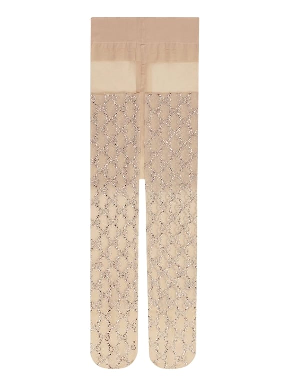 Crystal-encrusted sheer beige tights